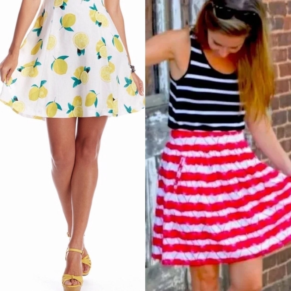 Lot Cynthia Rowley Yellow Lemon Red Cherry Full Side Pockets Mini Skirts 10